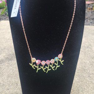 Betsy Johnson necklace Rose Gold Tone Flowers & Ladybug